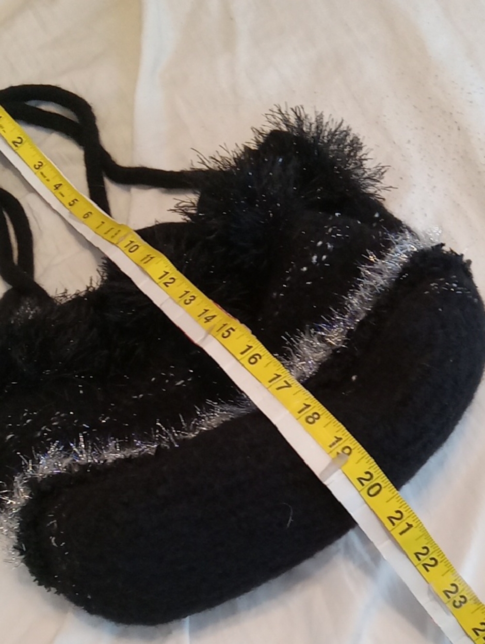 Black Faux-Fur Shoulder Bag with Silver Trim. Fun and Fabulous - Picture 7 of 8